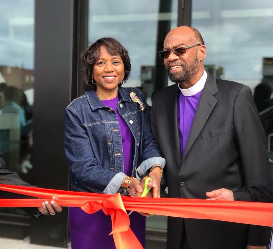 Image showing  Bishop Larry Robertson and Dr. Lillian Lockett Robertson's ribbon cutting ceremony. 
