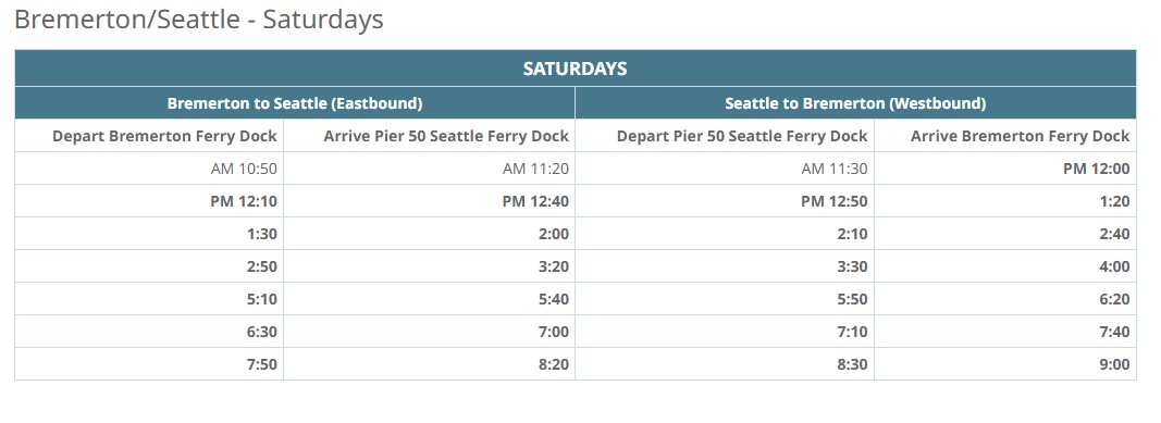 Bremerton Seattle Fast Ferry Schedule