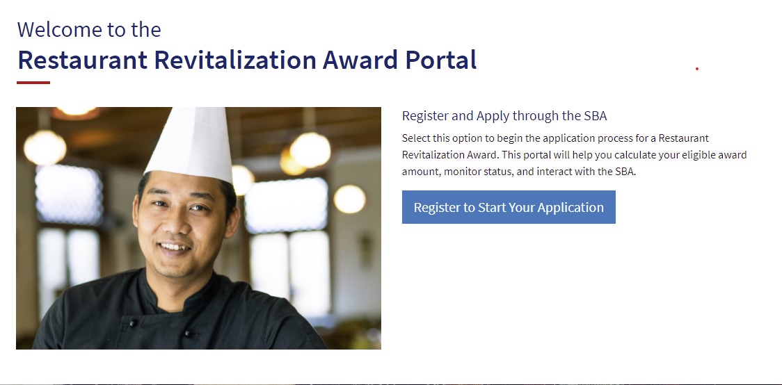 welcome t the Restaurant Revitalization Portal